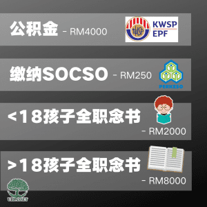 公积金，缴纳SOCSO,18孩子全职念书