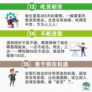 吃苦耐劳,不断进取,善于抓住机遇